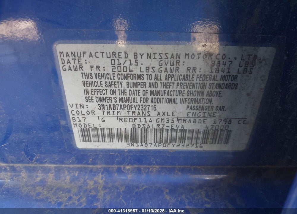 2015 NISSAN SENTRA VIN: 3N1AB7AP0FY232716