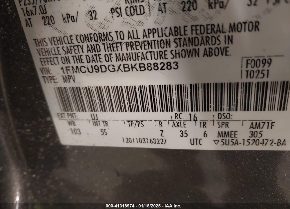 2011 FORD ESCAPE XLT VIN: 1FMCU9DGXBKB88283