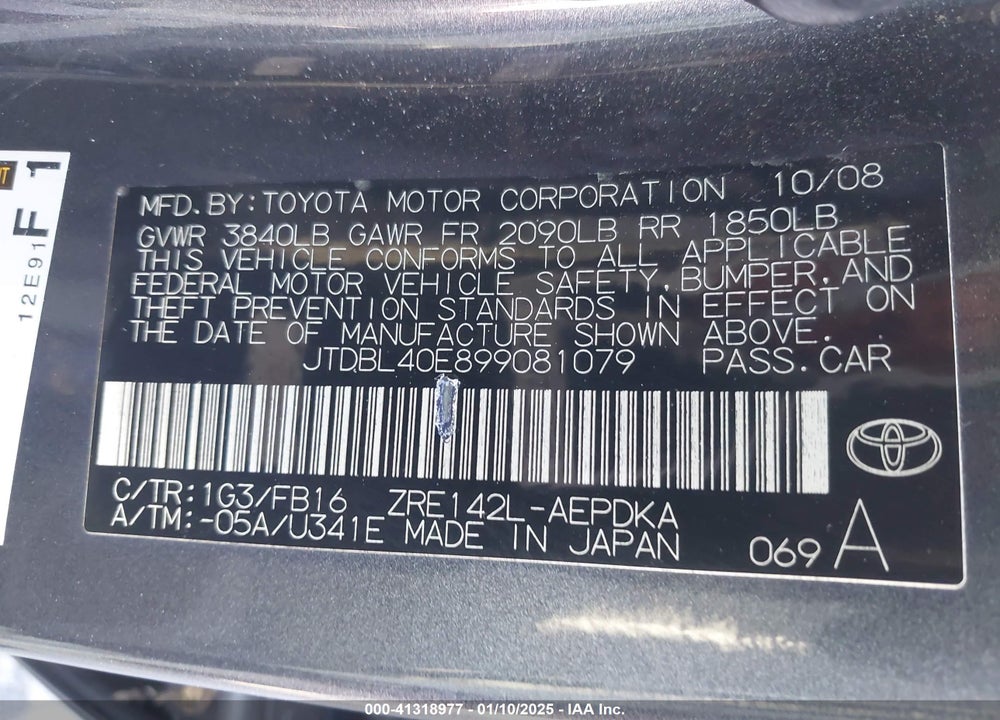 2009 TOYOTA COROLLA LE VIN: JTDBL40E899081079