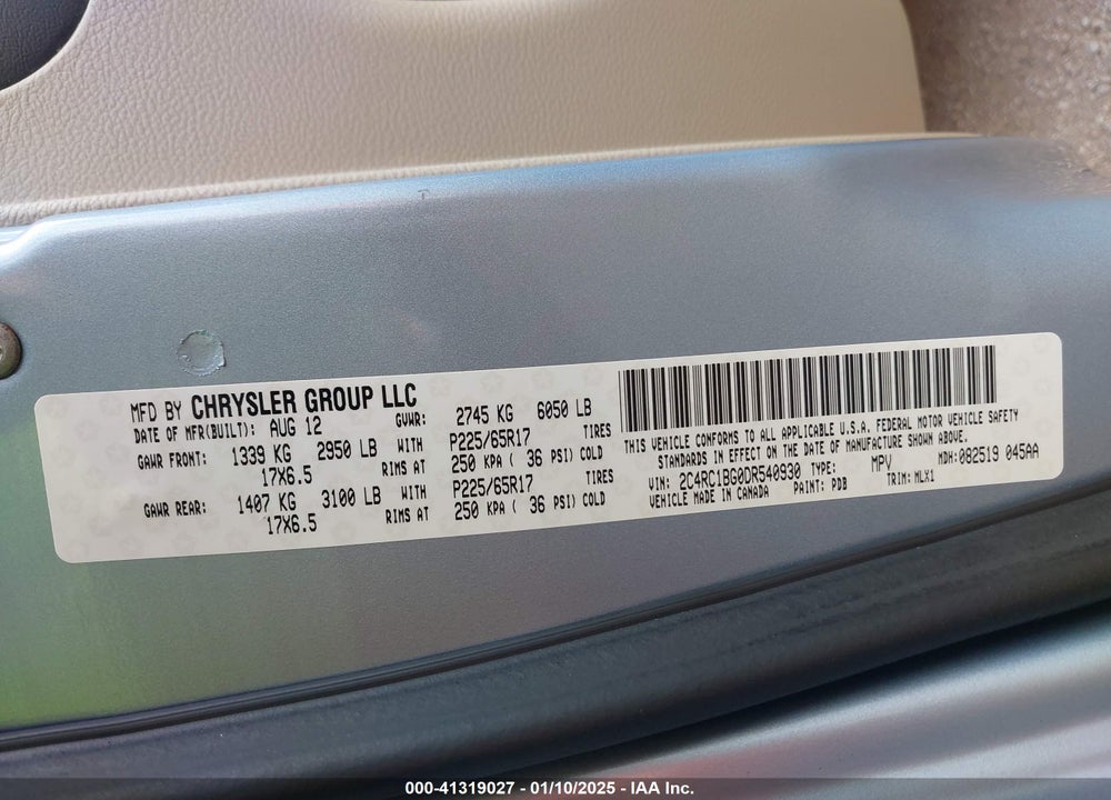 2013 CHRYSLER TOWN & COUNTRY TOURING VIN: 2C4RC1BG0DR540930