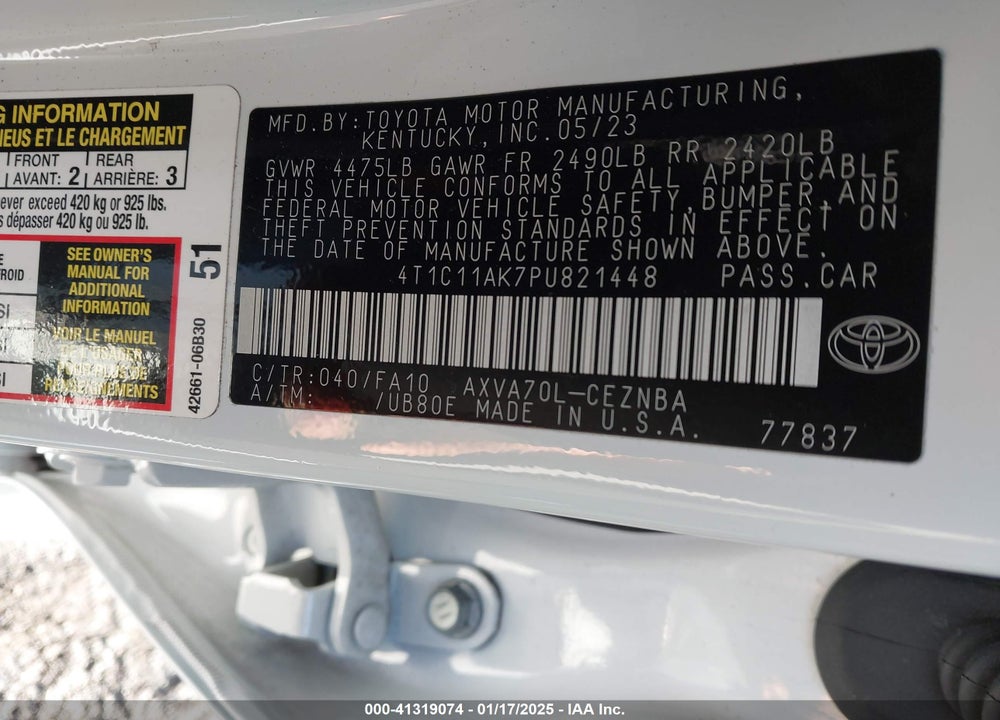 2023 TOYOTA CAMRY VIN: 4T1C11AK7PU821448