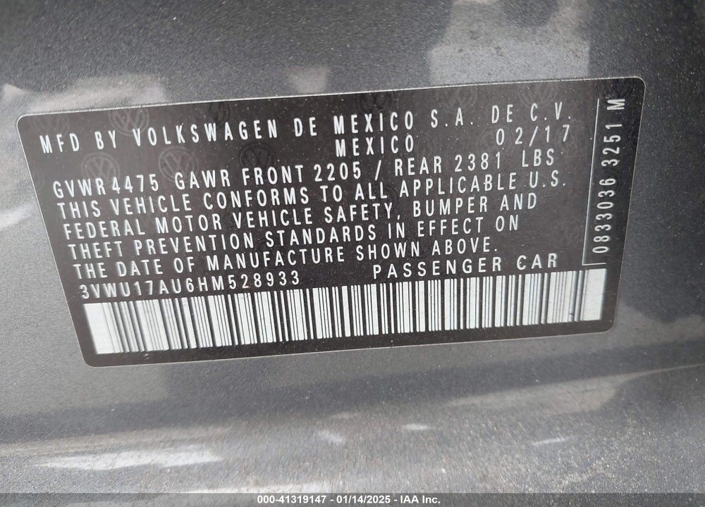 2017 VOLKSWAGEN GOLF SPORTWAGEN VIN: 3VWU17AU6HM528933