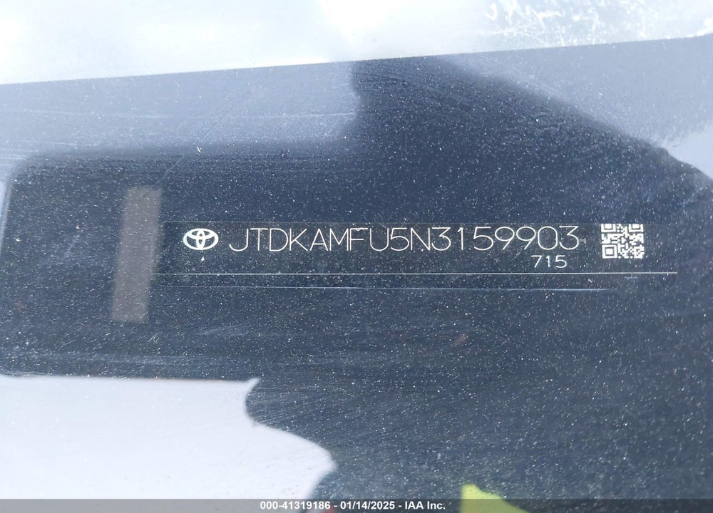 2022 TOYOTA PRIUS VIN: JTDKAMFU5N3159903