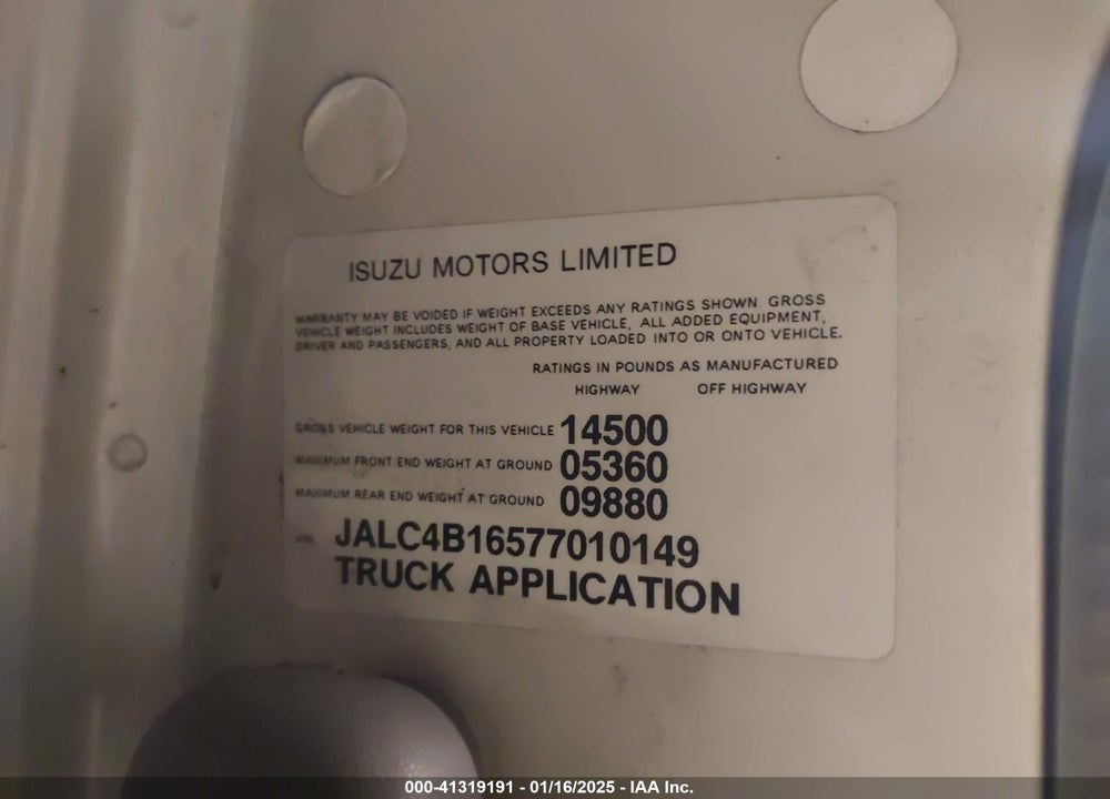 2007 ISUZU W4S042 NPR HD DSL REG VIN: JALC4B16577010149