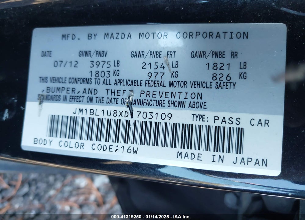 2013 MAZDA 3 I SPORT VIN: JM1BL1U8XD1703109