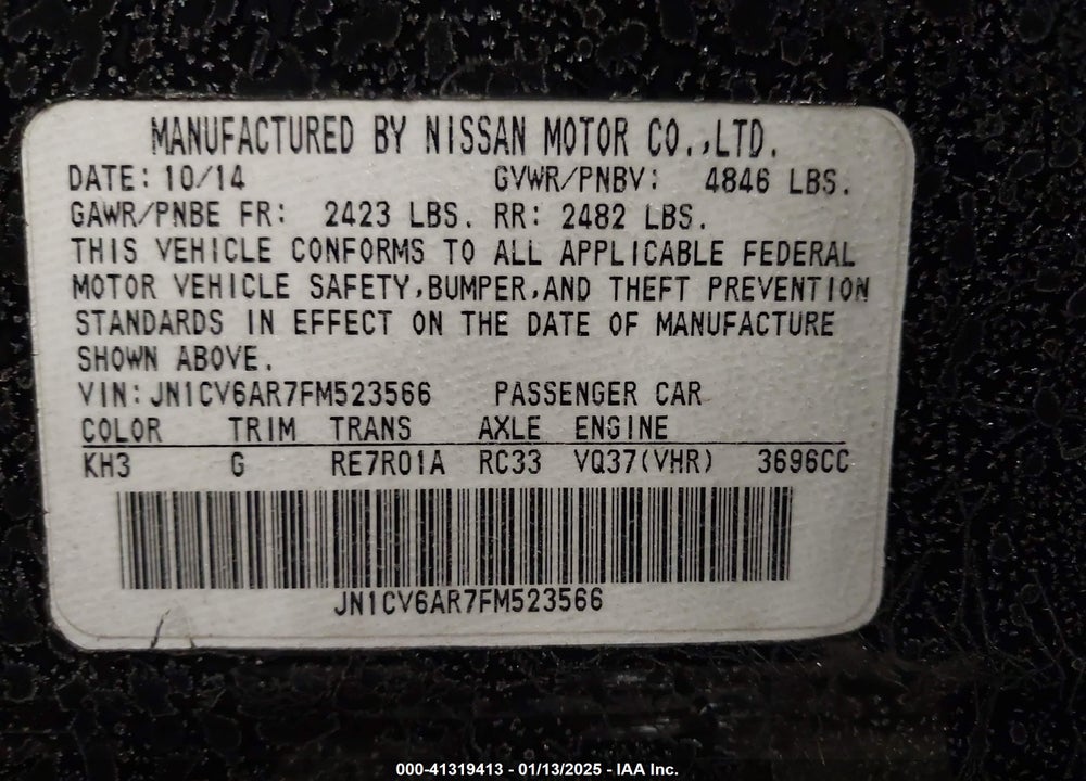 2015 INFINITI Q40 VIN: JN1CV6AR7FM523566