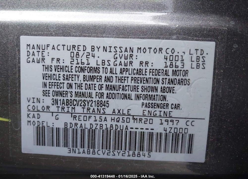 2025 NISSAN SENTRA VIN: 3N1AB8CV2SY218845