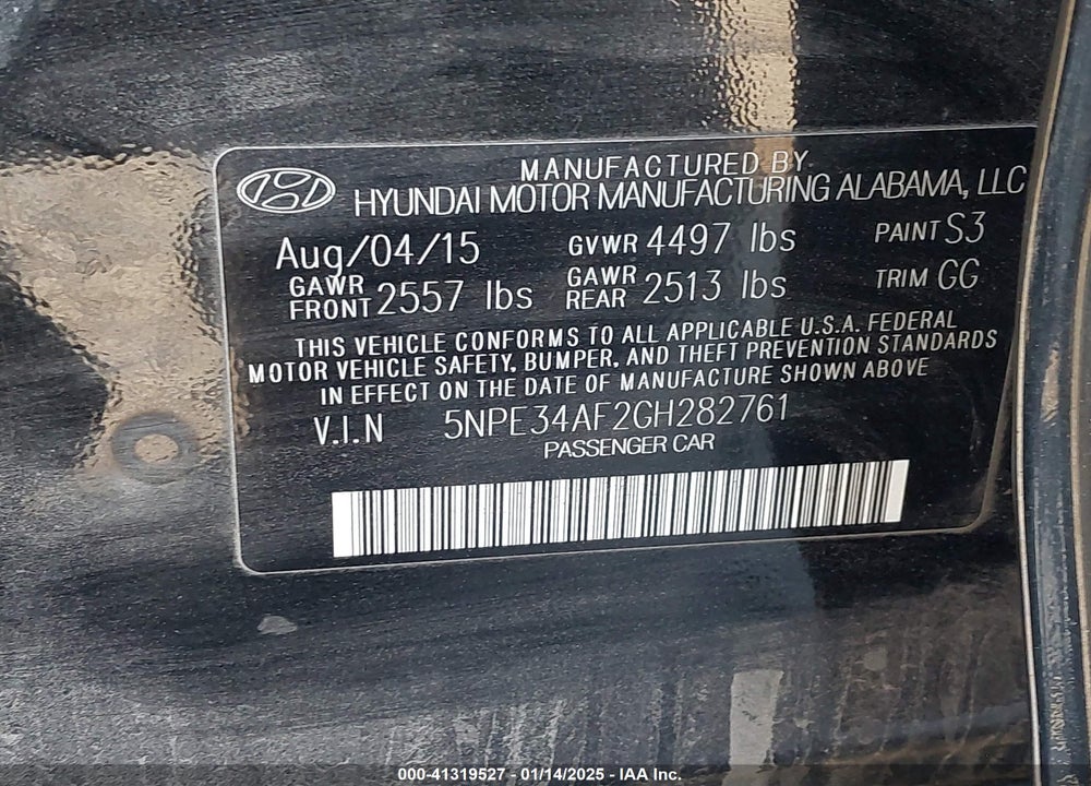 2016 HYUNDAI SONATA LIMITED VIN: 5NPE34AF2GH282761