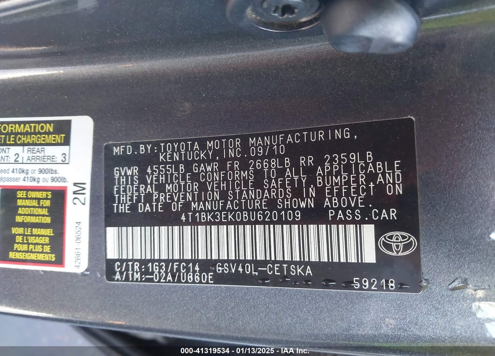2011 TOYOTA CAMRY SE V6 VIN: 4T1BK3EK0BU620109