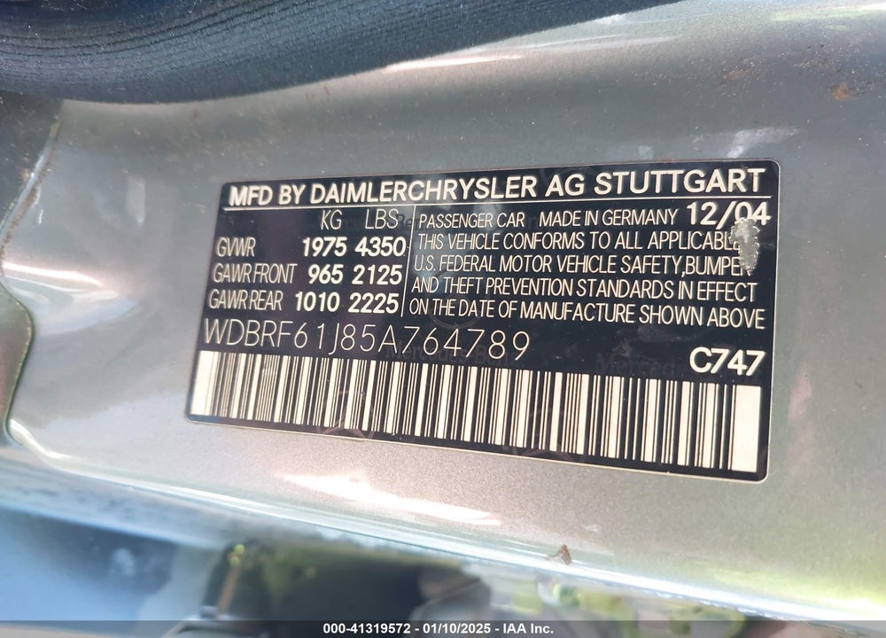 2005 MERCEDES-BENZ C 240 LUXURY VIN: WDBRF61J85A764789