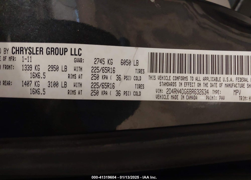 2011 DODGE GRAND CARAVAN EXPRESS VIN: 2D4RN4DG6BR632634