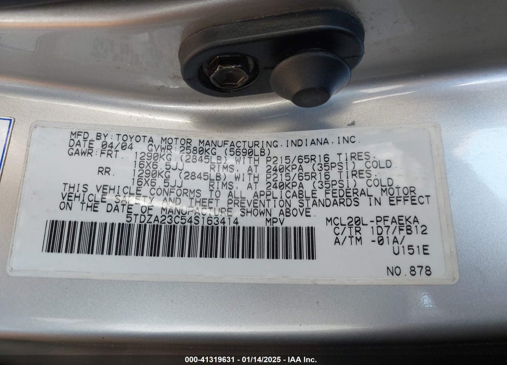 2004 TOYOTA SIENNA LE VIN: 5TDZA23C54S163414