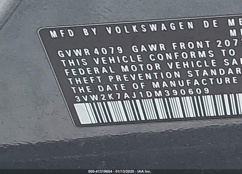 2013 VOLKSWAGEN JETTA VIN: 3VW2K7AJ1DM390609