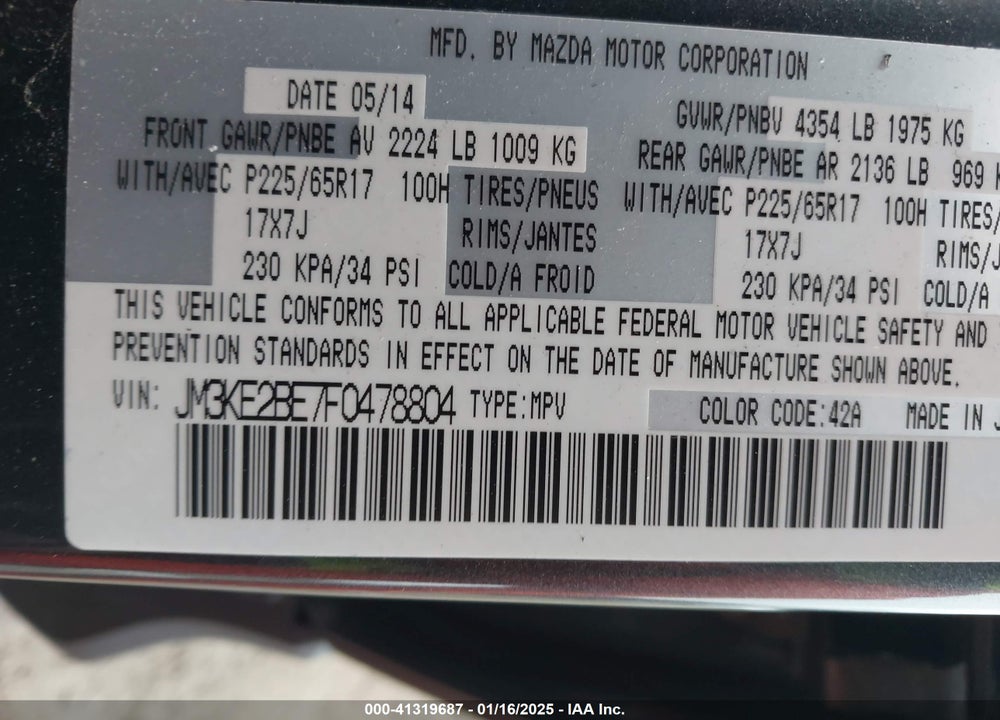 2015 MAZDA CX-5 SPORT VIN: JM3KE2BE7F0478804