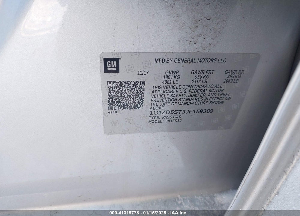 2018 CHEVROLET MALIBU VIN: 1G1ZD5ST3JF159389