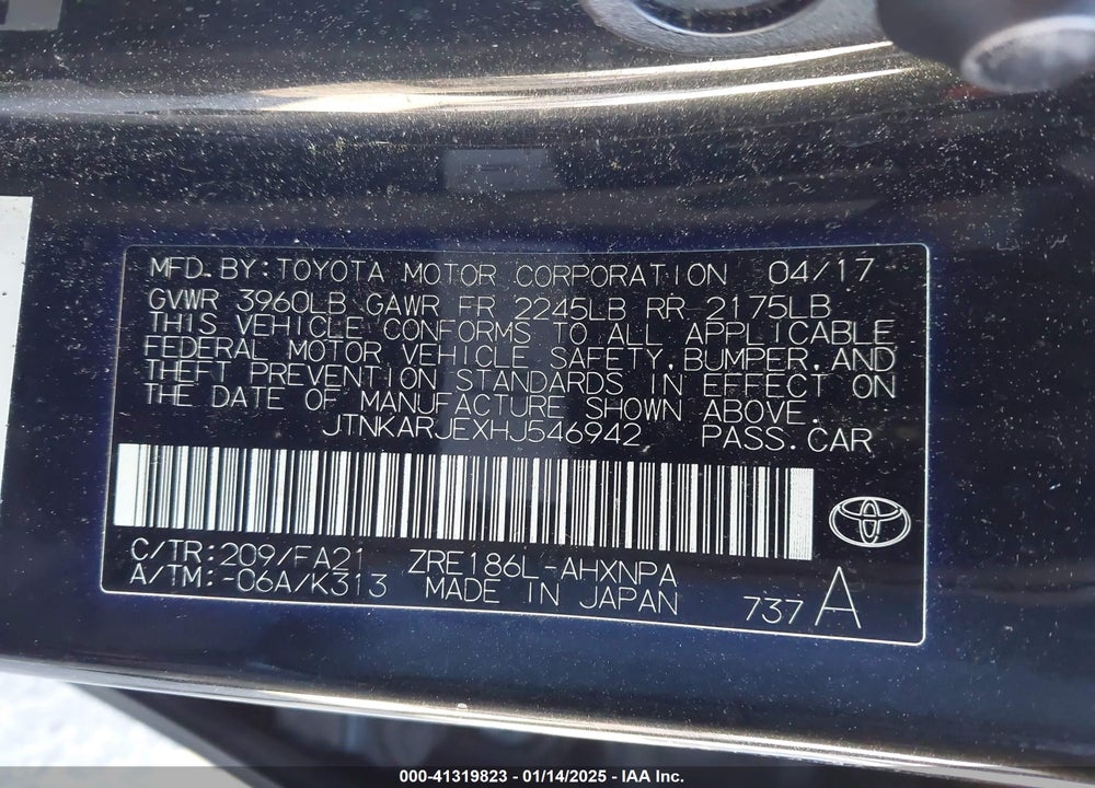 2017 TOYOTA COROLLA IM VIN: JTNKARJEXHJ546942