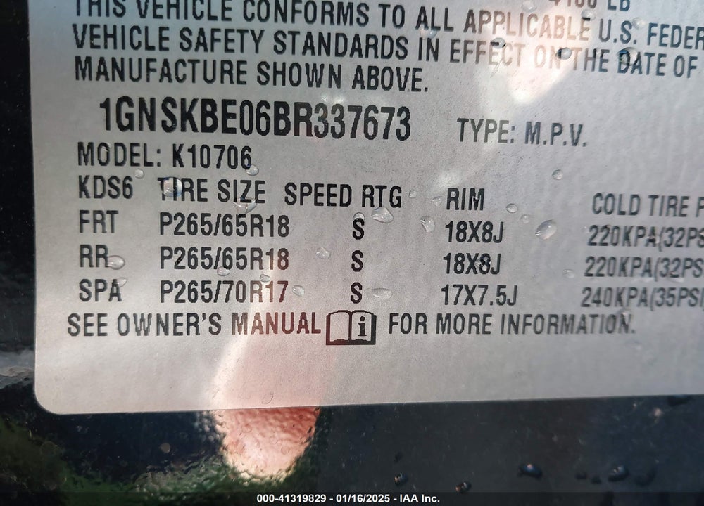 2011 CHEVROLET TAHOE LT VIN: 1GNSKBE06BR337673