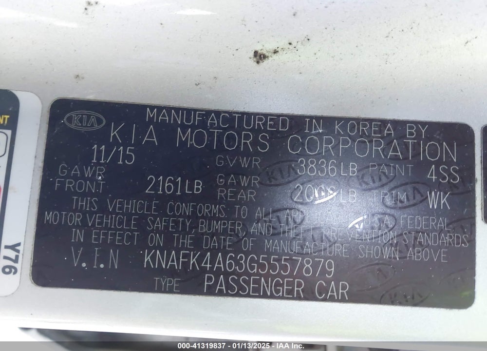 2016 KIA FORTE VIN: KNAFK4A63G5557879
