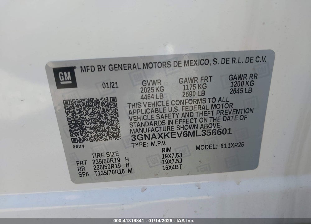 2021 CHEVROLET EQUINOX FWD LT VIN: 3GNAXKEV6ML356601