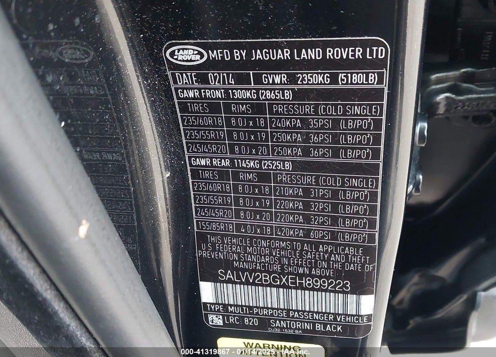 2014 LAND ROVER RANGE ROVER EVOQUE PRESTIGE VIN: SALVV2BGXEH899223