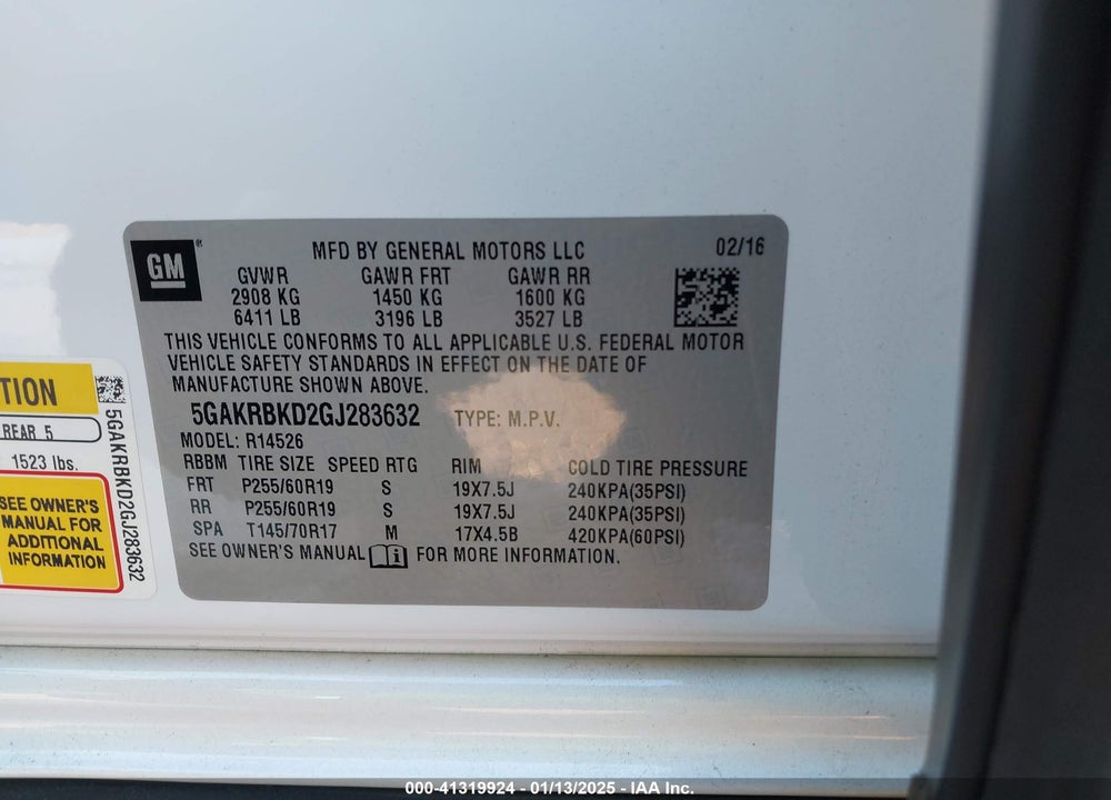 2016 BUICK ENCLAVE LEATHER VIN: 5GAKRBKD2GJ283632