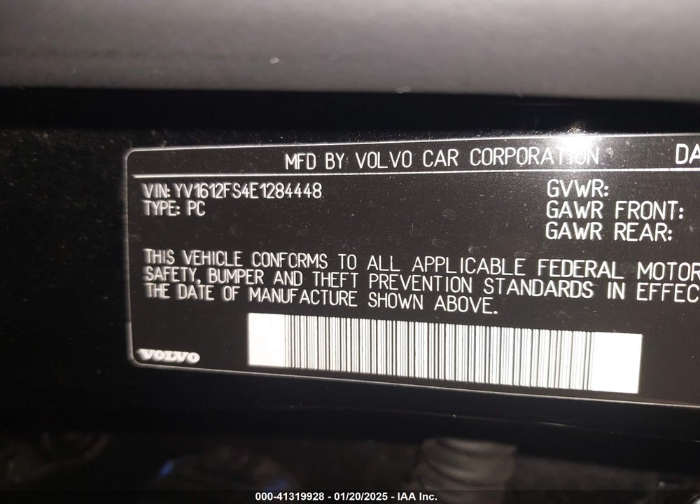 2014 VOLVO S60 T5 VIN: YV1612FS4E1284448