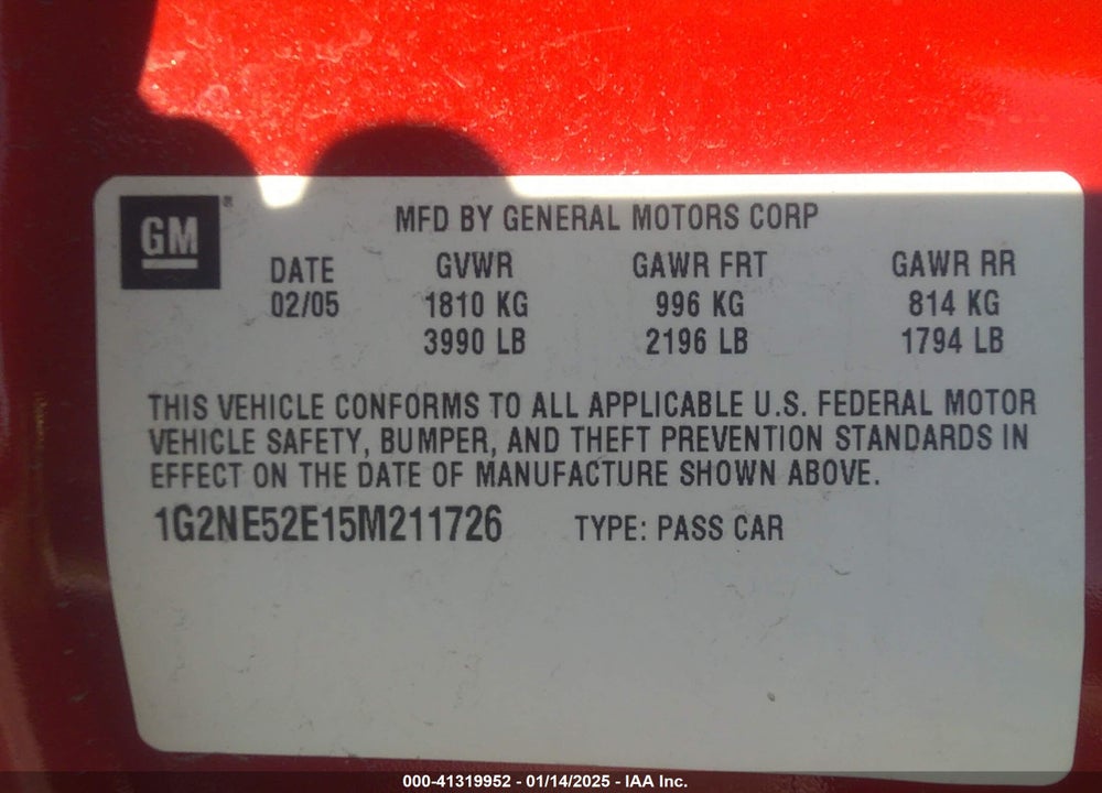 2005 PONTIAC GRAND AM SE VIN: 1G2NE52E15M211726