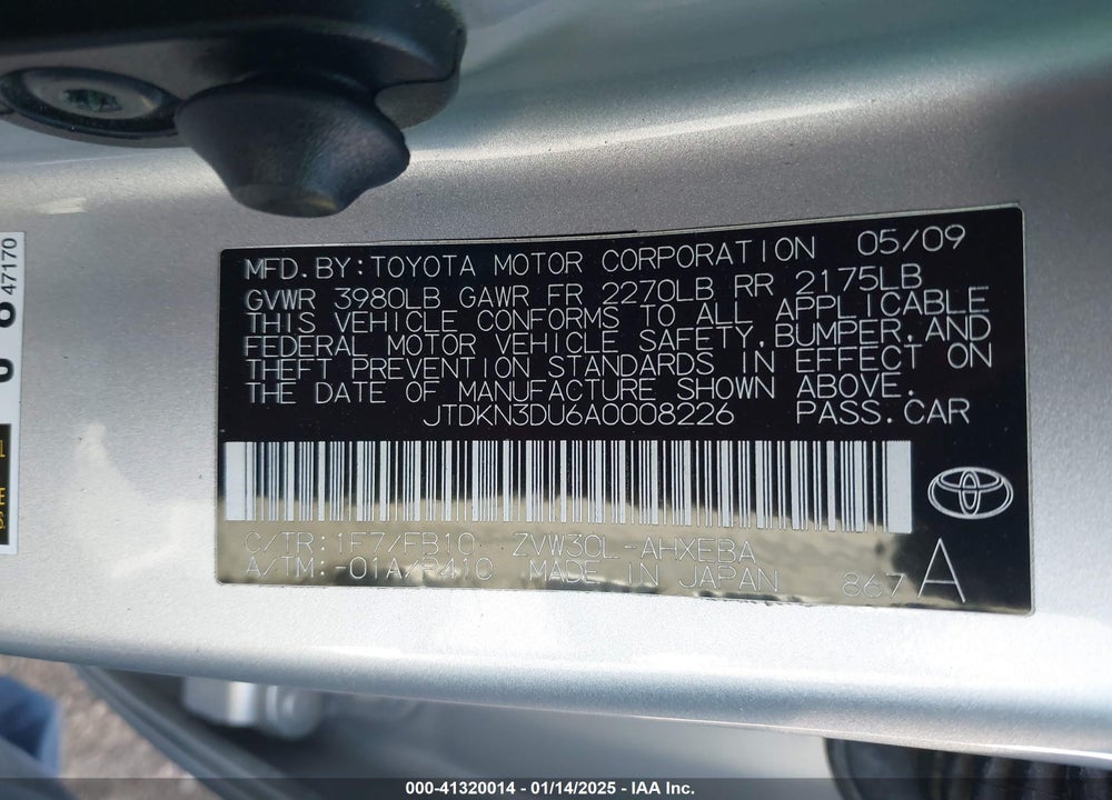 2010 TOYOTA PRIUS VIN: JTDKN3DU6A0008226