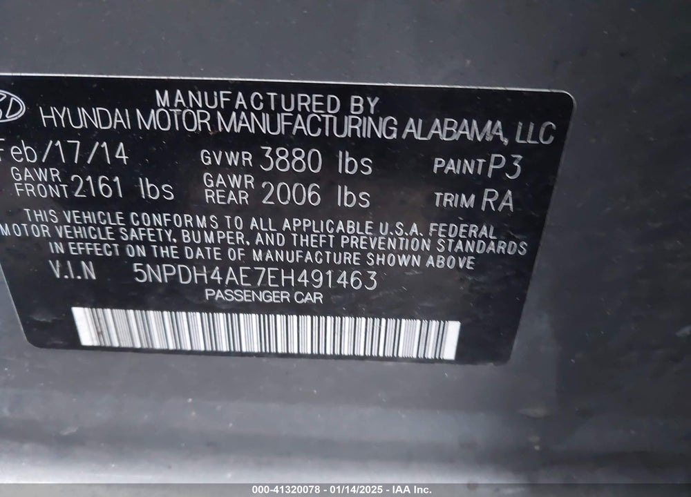 2014 HYUNDAI ELANTRA SE VIN: 5NPDH4AE7EH491463