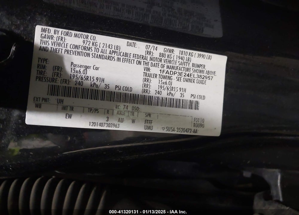 2014 FORD FOCUS VIN: 1FADP3E24EL382957