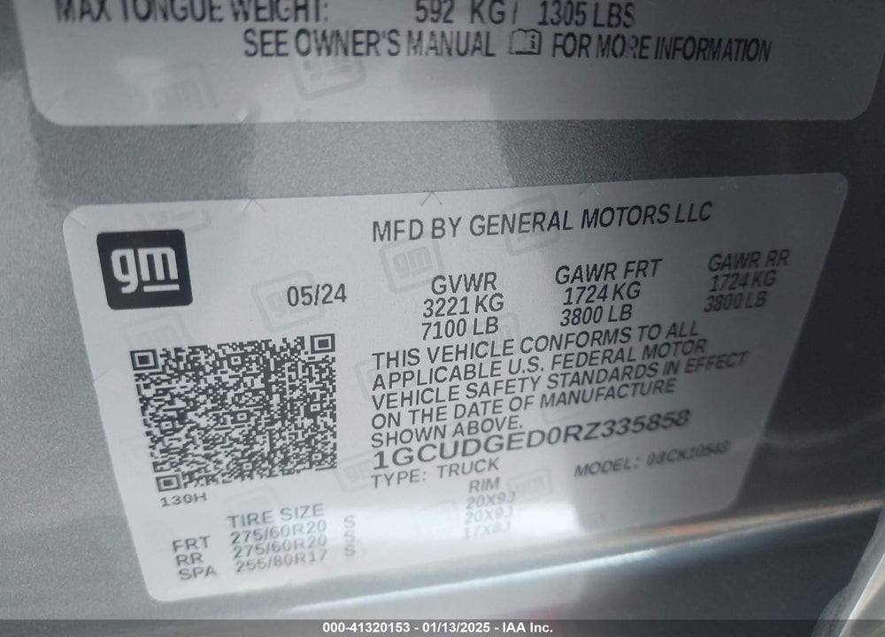 2024 CHEVROLET SILVERADO 1500 4WD SHORT BED LTZ VIN: 1GCUDGED0RZ335858