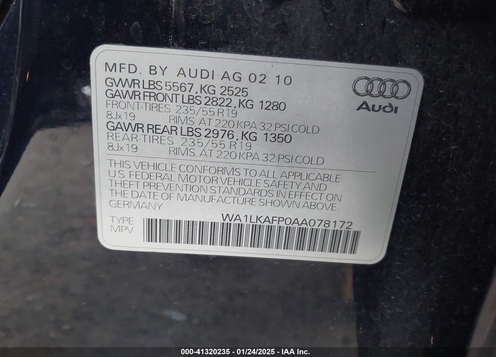2010 AUDI Q5 3.2 PREMIUM VIN: WA1LKAFP0AA078172