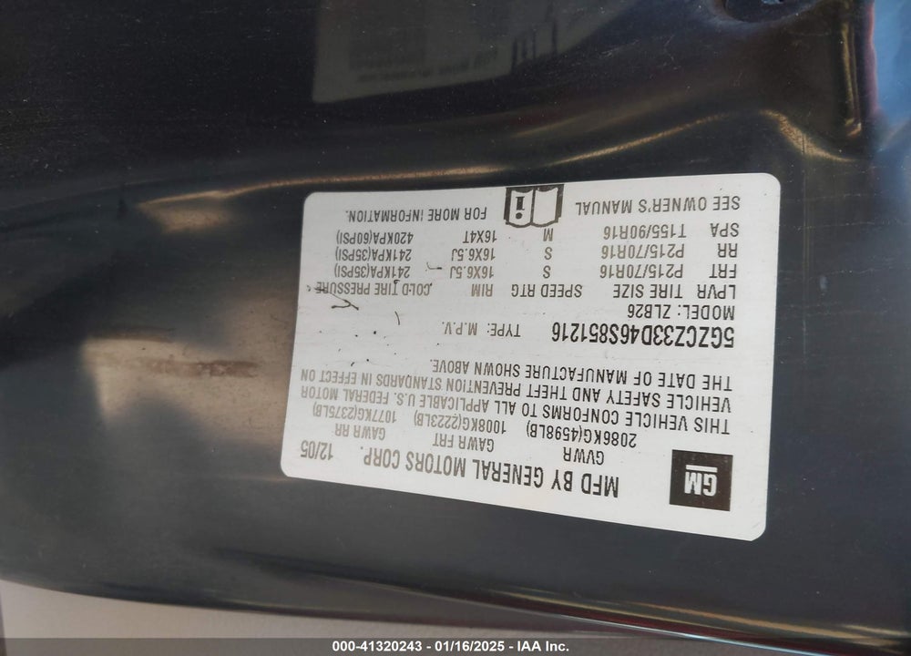 2006 SATURN VUE 4 CYL VIN: 5GZCZ33D46S851216