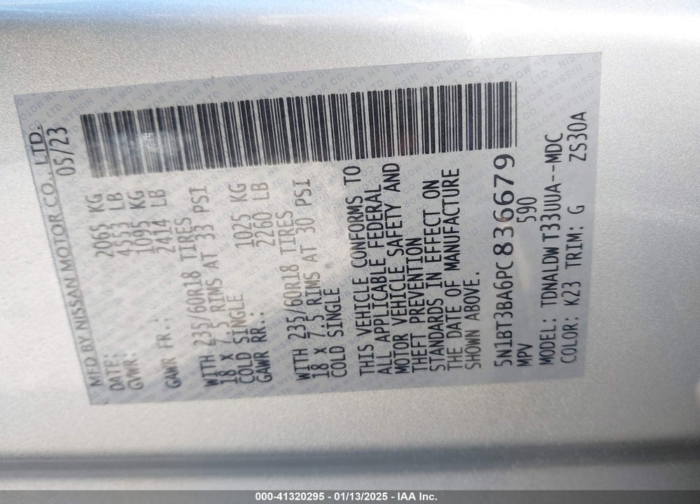 2023 NISSAN ROGUE SV FWD VIN: 5N1BT3BA6PC836679