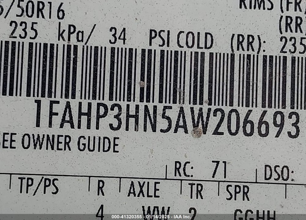 2010 FORD FOCUS VIN: 1FAHP3HN5AW206693