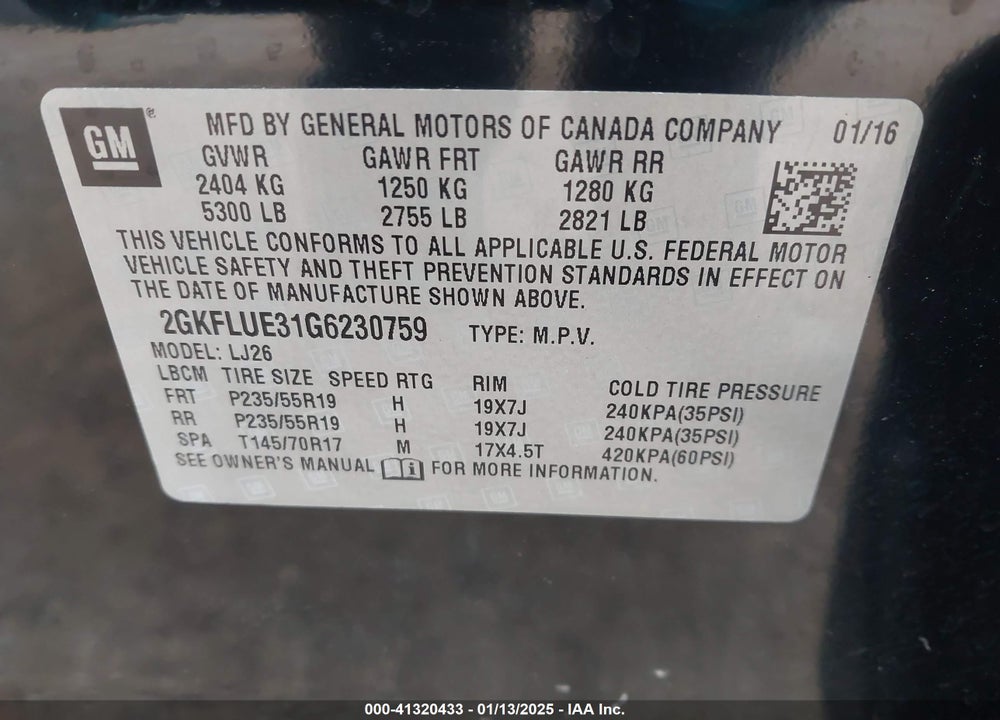 2016 GMC TERRAIN SLT VIN: 2GKFLUE31G6230759