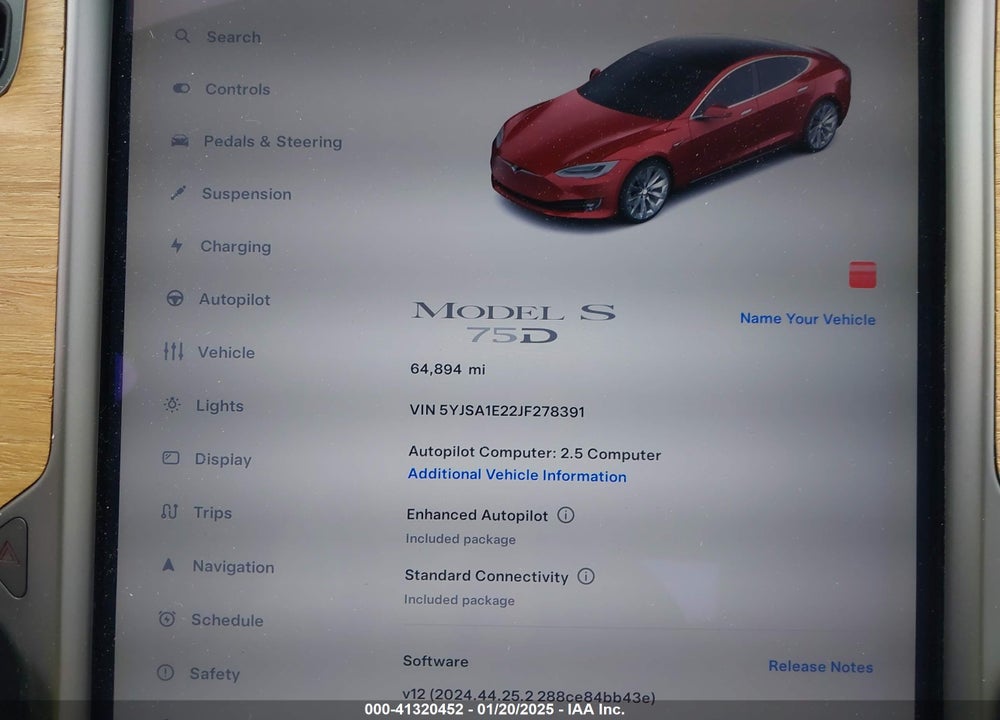 2018 TESLA MODEL S 100D/75D/P100D VIN: 5YJSA1E22JF278391
