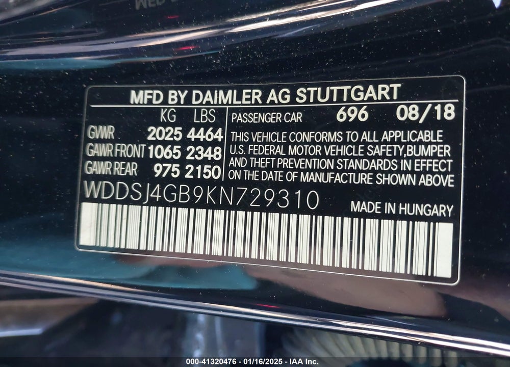 2019 MERCEDES-BENZ CLA-CLASS VIN: WDDSJ4GB9KN729310