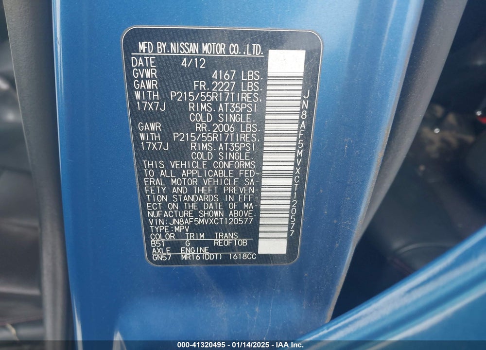 2012 NISSAN JUKE SL VIN: JN8AF5MVXCT120577