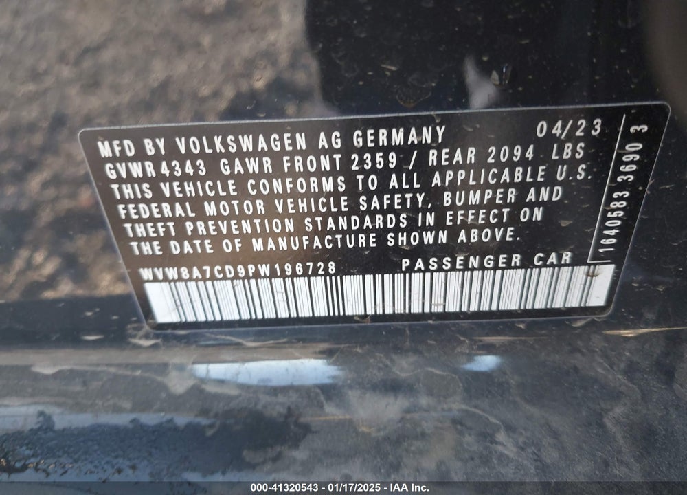 2023 VOLKSWAGEN GOLF VIN: WVW8A7CD9PW196728