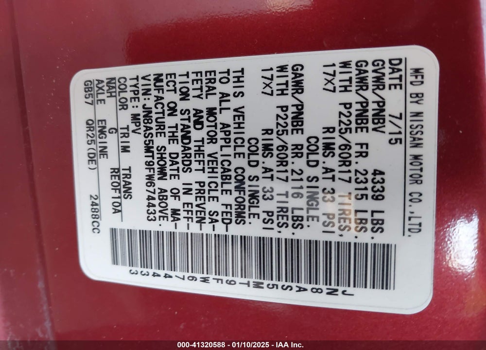 2015 NISSAN ROGUE SELECT S VIN: JN8AS5MT9FW674433