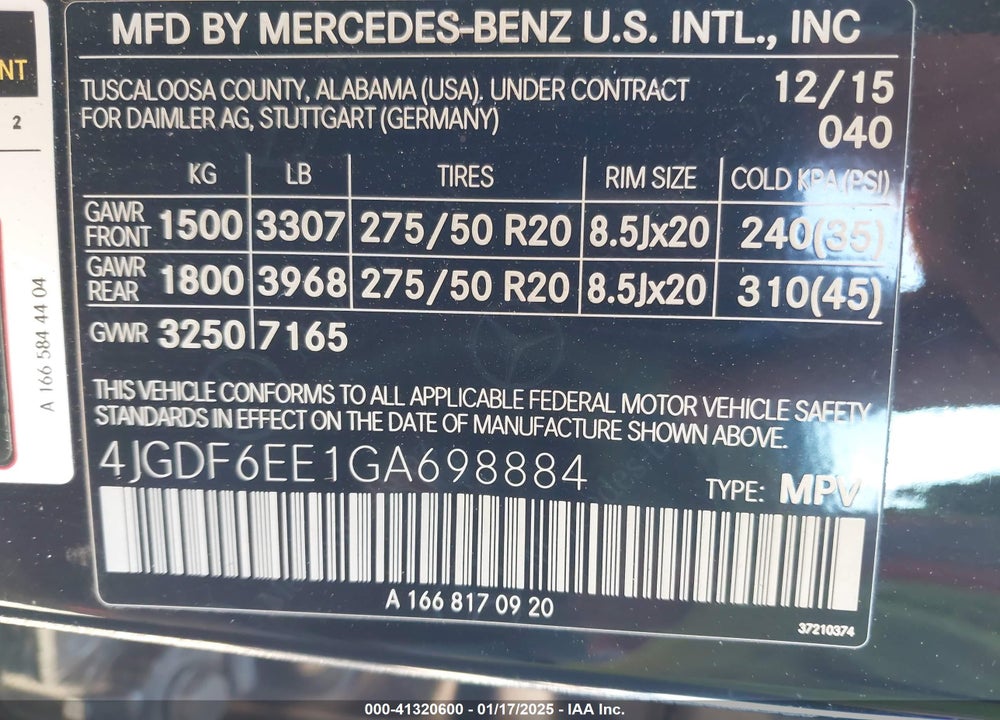 2016 MERCEDES-BENZ GL 450 4MATIC VIN: 4JGDF6EE1GA698884