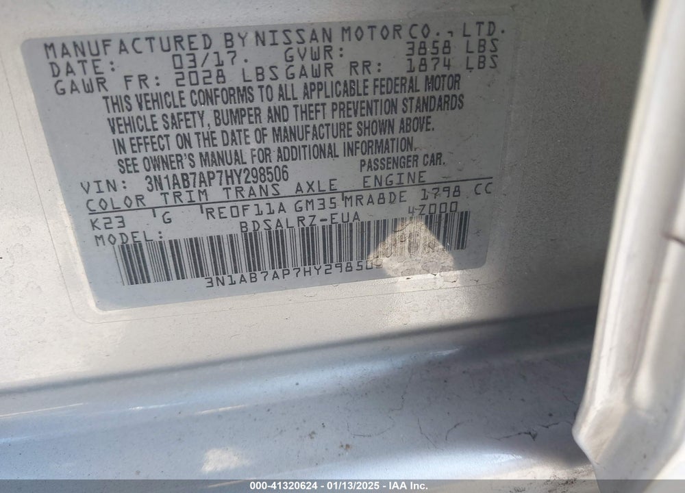 2017 NISSAN SENTRA SR VIN: 3N1AB7AP7HY298506
