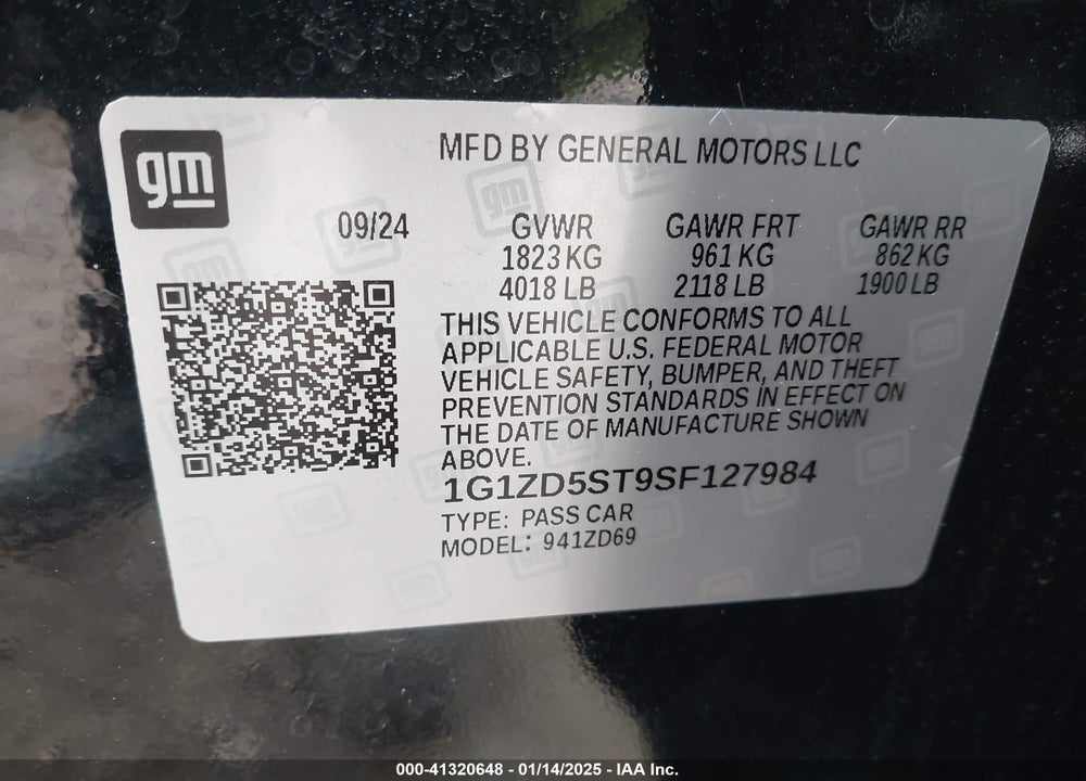 2025 CHEVROLET MALIBU LT VIN: 1G1ZD5ST9SF127984