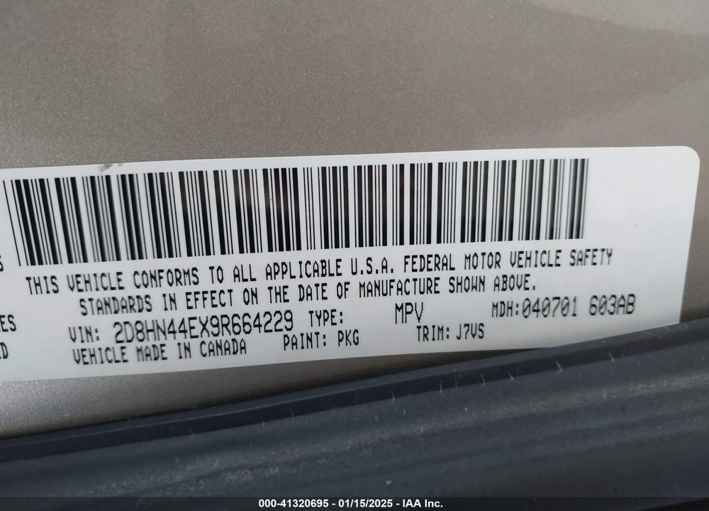 2009 DODGE GRAND CARAVAN SE VIN: 2D8HN44EX9R664229