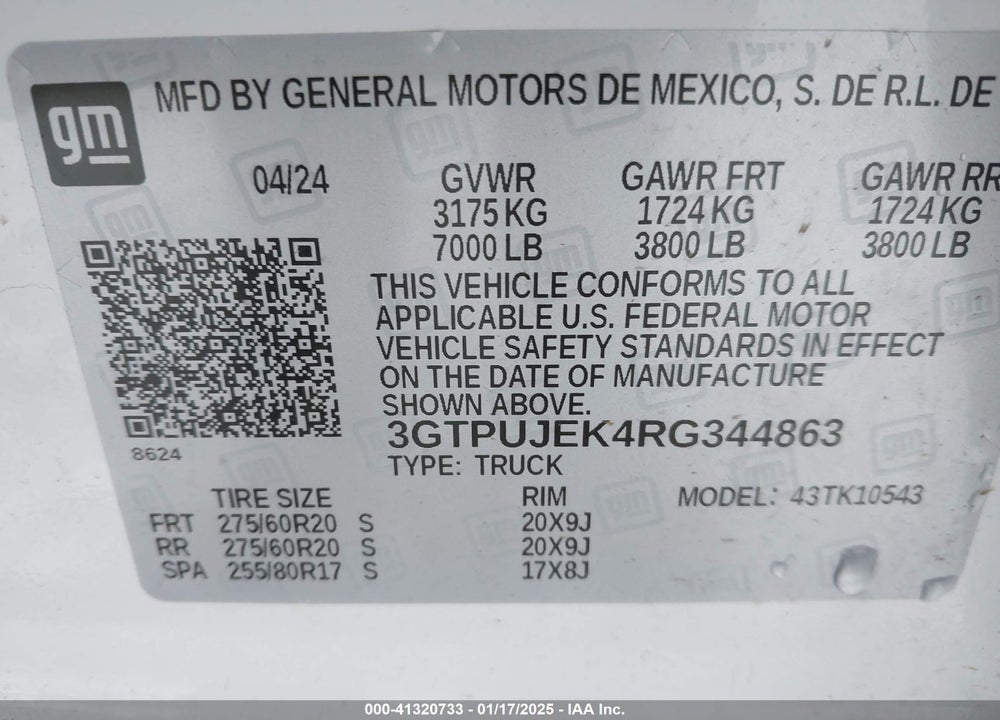 2024 GMC SIERRA 1500 4WD SHORT BOX ELEVATION WITH 3VL VIN: 3GTPUJEK4RG344863