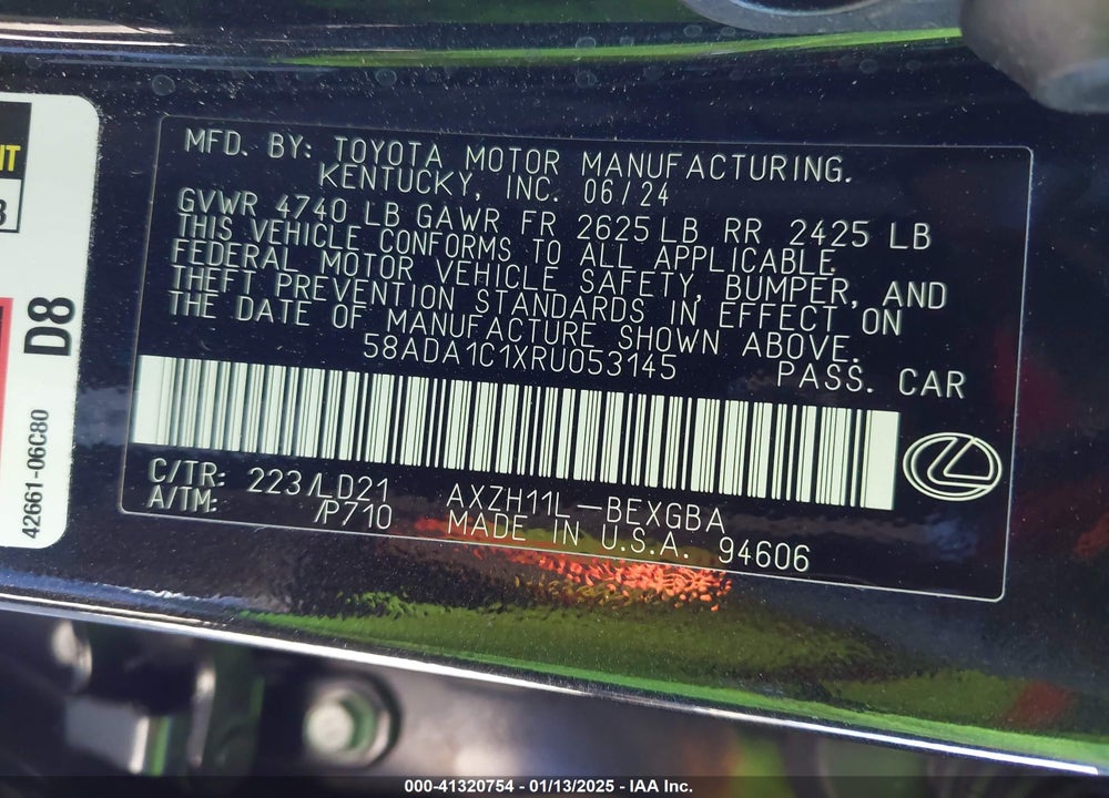 2024 LEXUS ES 300H VIN: 58ADA1C1XRU053145