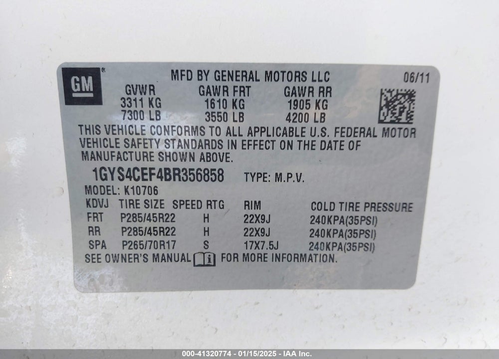 2011 CADILLAC ESCALADE PREMIUM VIN: 1GYS4CEF4BR356858