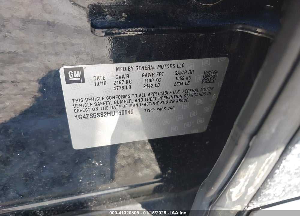 2017 BUICK LACROSSE PREMIUM VIN: 1G4ZS5SS2HU160040