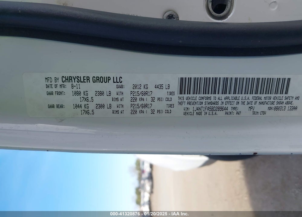 2011 JEEP COMPASS VIN: 1J4NT1FA5BD289644